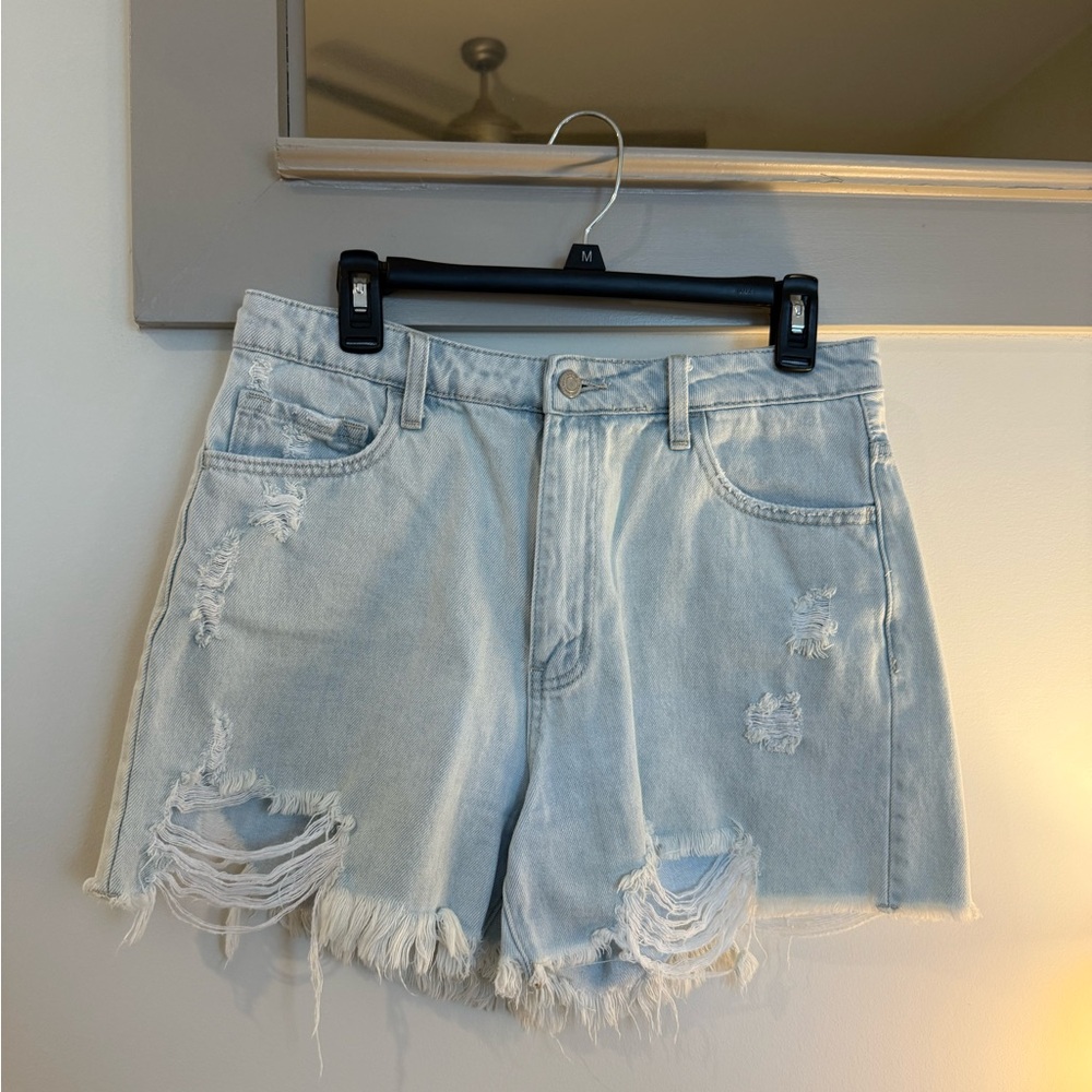 Distressed Lightwash Denim Shorts
